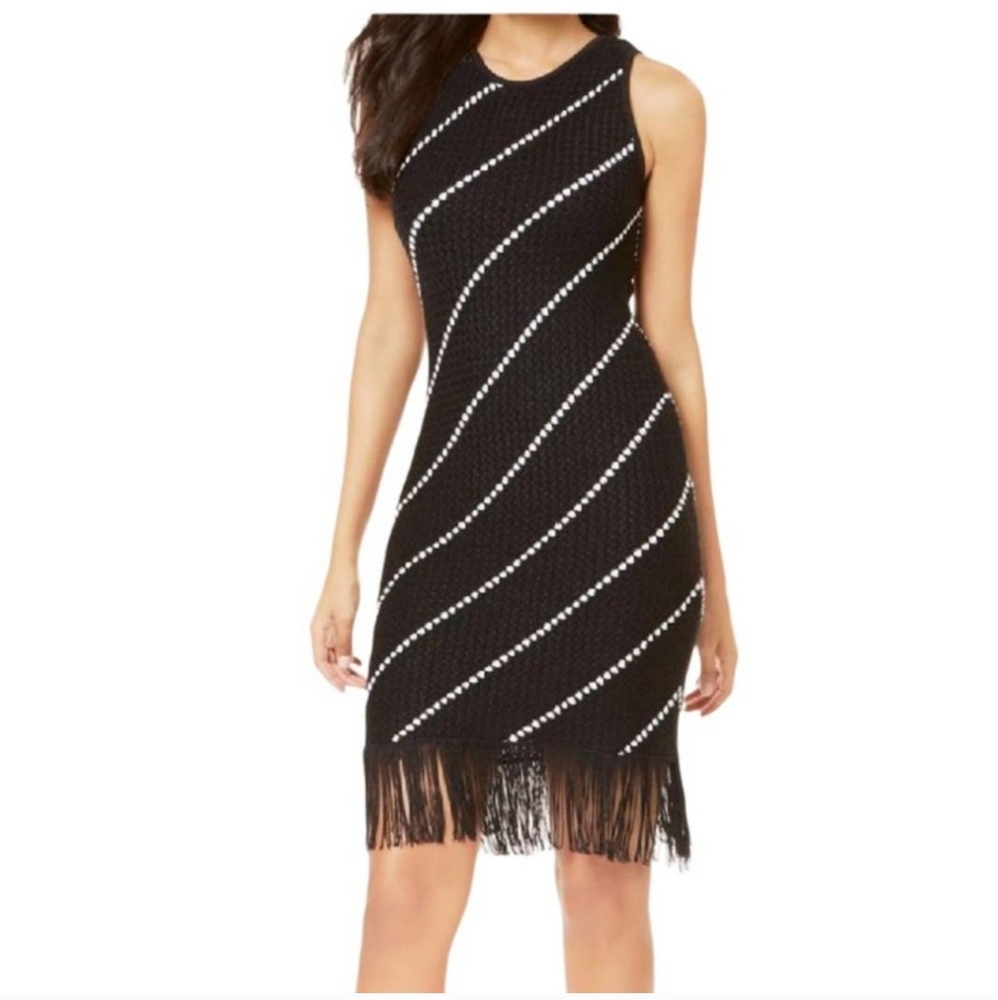 3/$25 INC International Concepts‎ Crochet Knit Dress XS Bodycon Fringe  Black